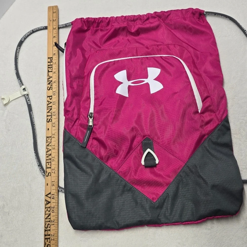 Under Armour Ozsee Sackpack Drawstring Bag Pink Gray Gym Backpack 1261954 OSFA
